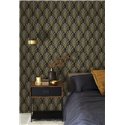 Casadeco|Papel pintado para dormitorio negro con hojas de palma estilo art deco|Papel Pintado