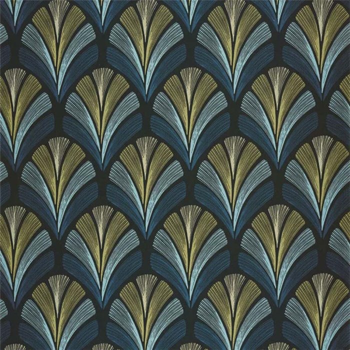 Casadeco|Papel pintado art deco azul moderno con hojas de palma|Papel Pintado