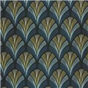 Casadeco|Moderne blaue Art-Déco-Tapete mit Palmenblättern|Tapeten