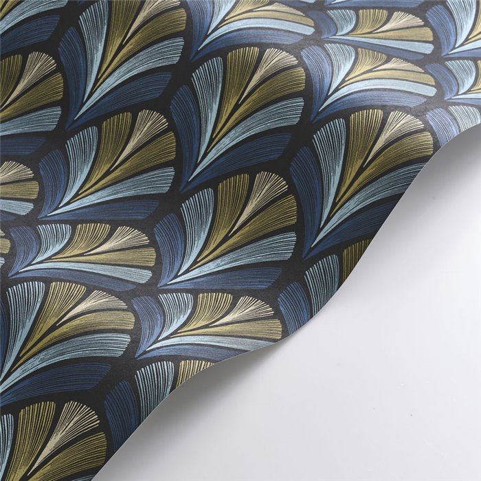 Casadeco|Papel pintado art deco azul moderno con hojas de palma|Papel Pintado