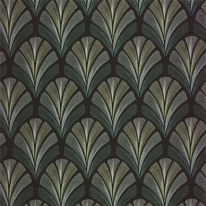 Casadeco|Papel pintado art deco verde y geométrico con forma de hojas de palma|Papel Pintado