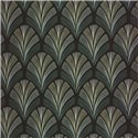 Casadeco|Green and geometric Art Deco wallpaper with palm leaf shapes|Wallpaper