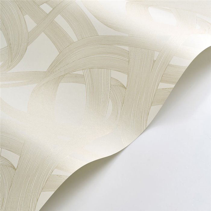 Papel pintado moderno blanco con espirales abstractas color beige - Casadeco Annees Folles 201060287