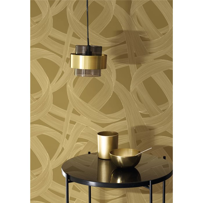 Casadeco|Papel pintado moderno dorado con formas abstractas|Papel Pintado