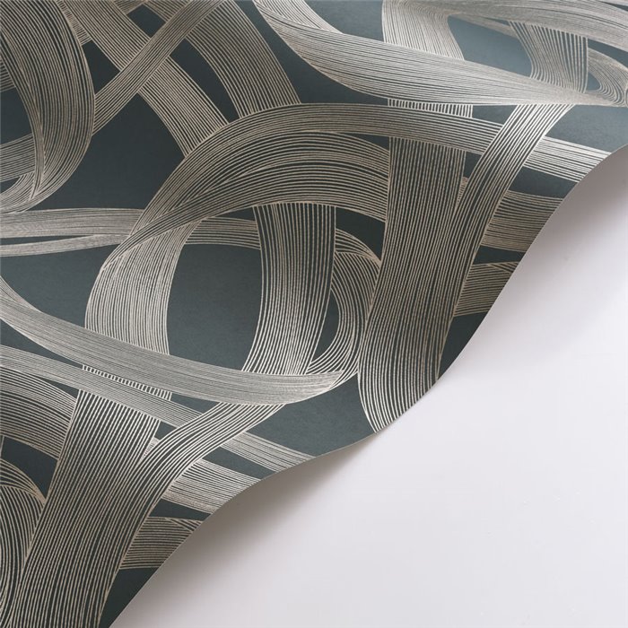 Casadeco|Papel pintado moderno azul y gris con espirales y formas abstractas|Papel Pintado