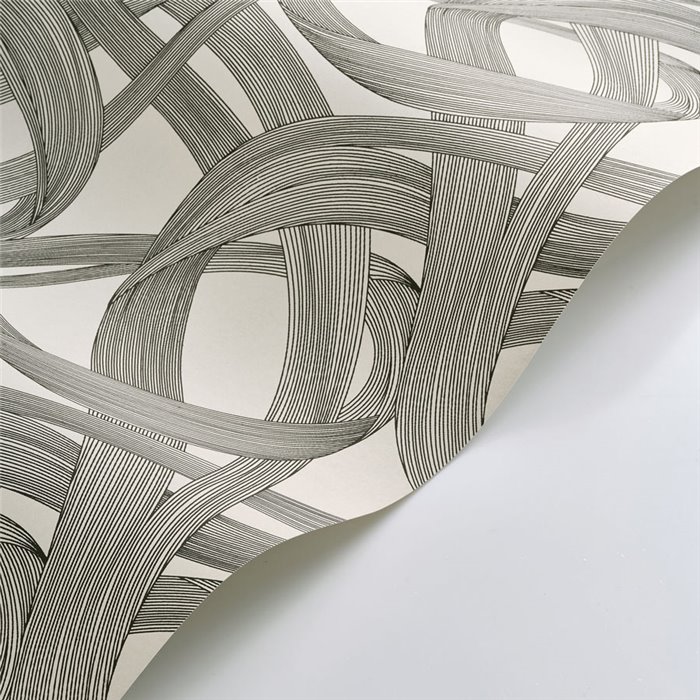 Casadeco|Modern living room wallpaper with abstract-style spirals in beige and black|Modern