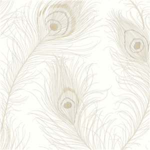 Casamance|Wallpaper linen beige and brown with embroidered leaves|Wallpaper