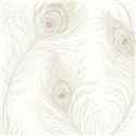 Casadeco|White Art Deco style wallpaper with elegant peacock feathers|Wallpaper