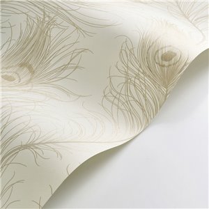 Casamance|Wallpaper linen beige and brown with embroidered leaves|Wallpaper 2