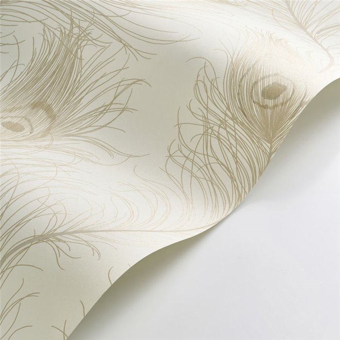Casadeco|Papel pintado estilo art decó blanco con elegantes plumas pavo real|Papel Pintado