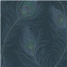 Casadeco|Blue peacock feather wallpaper in Art Deco style|Wallpaper