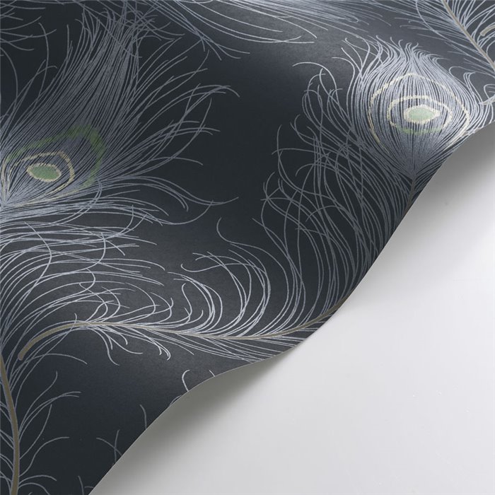Casadeco|Blue peacock feather wallpaper in Art Deco style|Wallpaper