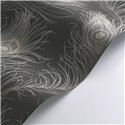 Casadeco|Papel pintado plumas pavo real elegantes negro con brillo|Papel Pintado