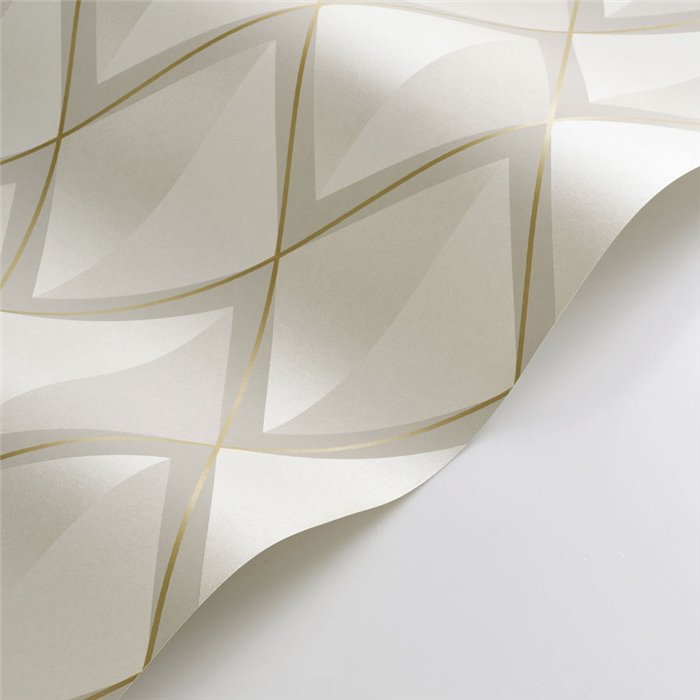 Casadeco|Papel pintado rombos blanco y dorado con un moderno efecto 3D|Rombos