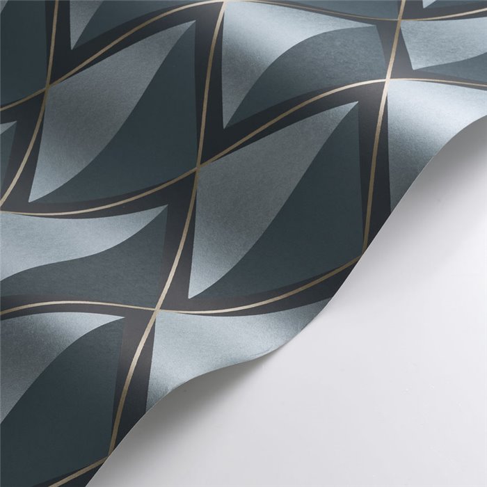 Casadeco|Blaue Rautentapete im englischen Stil mit geometrischem Design|Rhombus