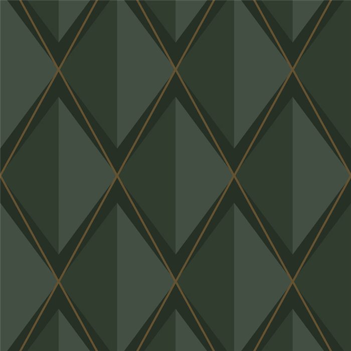 Casadeco|Papel pintado estilo inglés verde con rombos metalizados 3D|Rombos