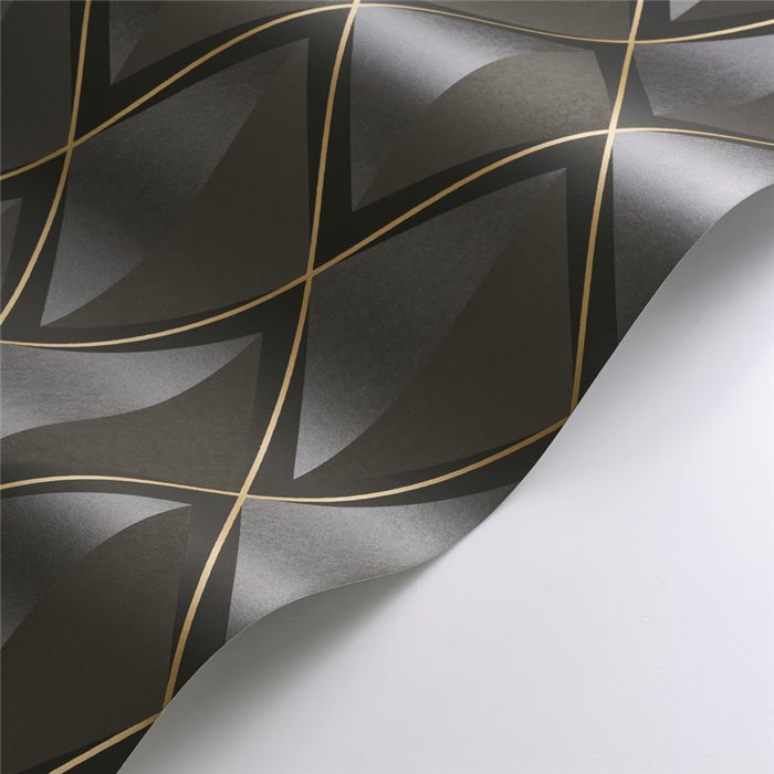 Casadeco|Modern 3D geometric wallpaper with glossy and matte black rhombuses|Rhombus