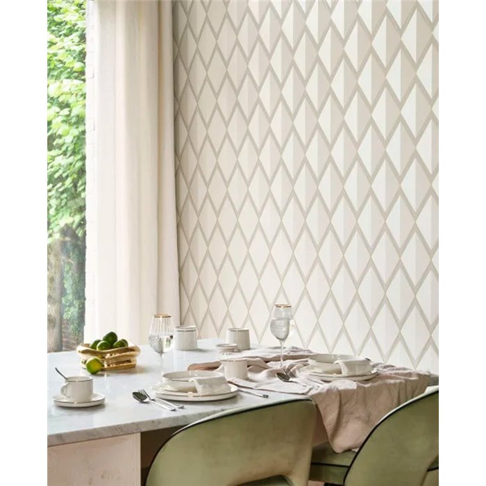 Casadeco|White and gold rhombus wallpaper with a modern 3D effect|Rhombus