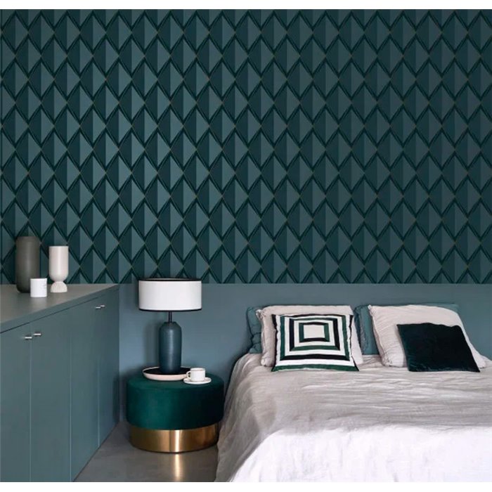 Casadeco|Blaue Rautentapete im englischen Stil mit geometrischem Design|Rhombus