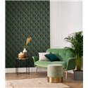 Casadeco|Papier peint style art déco vert, idéal pour commerces et hôtellerie|Papier Peint
