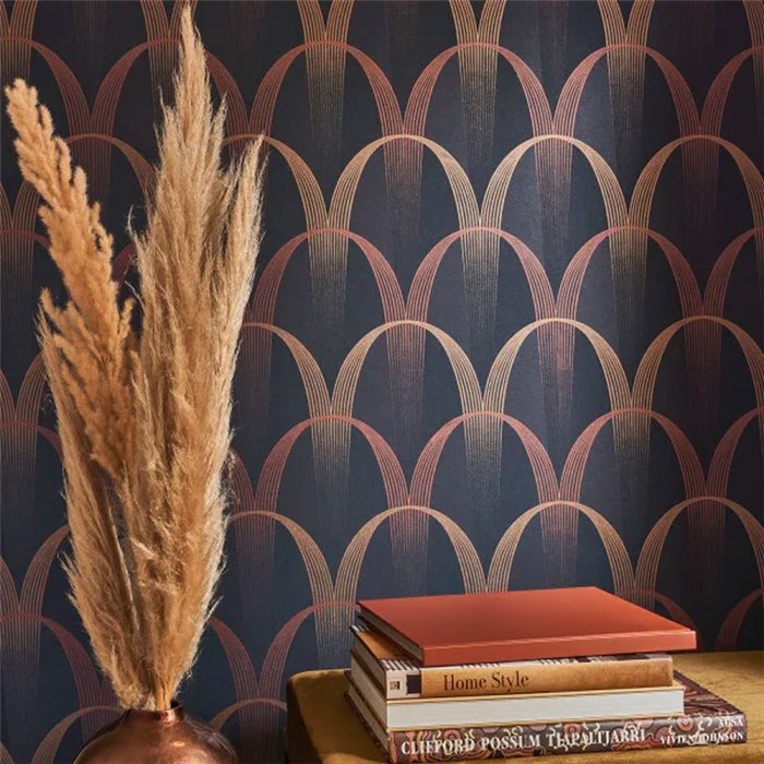Casadeco|Art Deco wallpaper with interlacing and modern colors, ideal for hospitality|Wallpaper