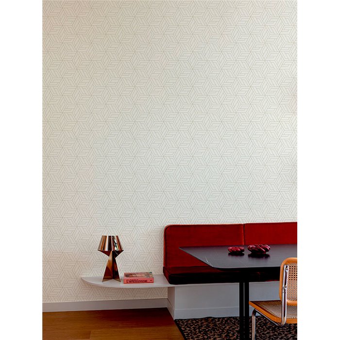 Grandeco|Papier peint géométrique hexagones 3D blanc et or|Effet 3D