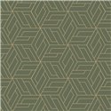 Grandeco|Geometric hexagons 3D green and gold wallpaper|3D Effect