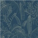 Grandeco|Papier peint floral tropical feuilles minimalistes bleu|Papier Peint