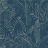 Grandeco|Papier peint floral tropical feuilles minimalistes bleu|Papier Peint