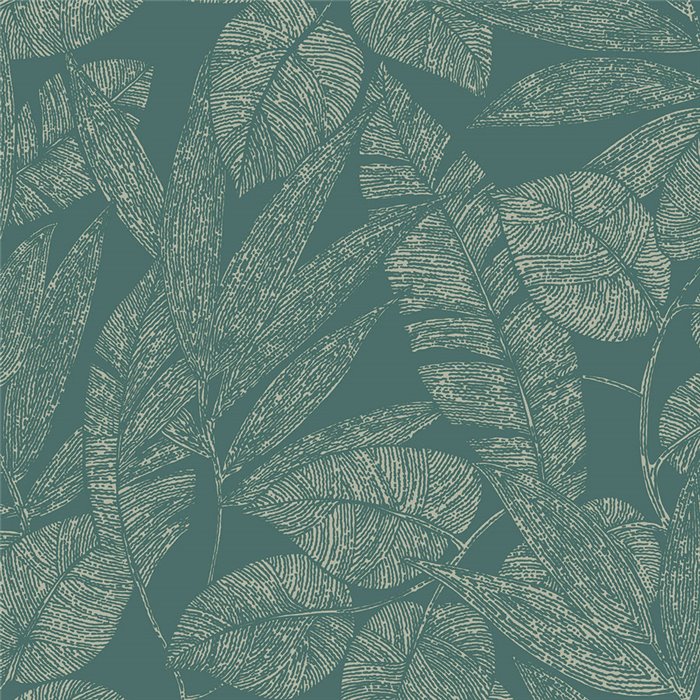 Grandeco|Papel pintado floral estampado hojas verde|Papel Pintado