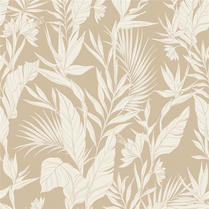 Grandeco|Papel pintado floral tropical tonos beige|Papel Pintado