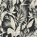 Grandeco|Papel pintado floral moderno hojas tropicales negro|Papel Pintado