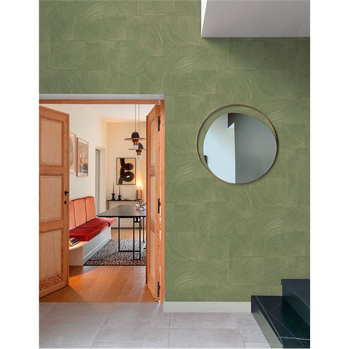 Grandeco|Raised curved patterns green wallpaper|Wallpaper
