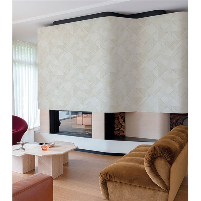 Grandeco|Geometric rhombus and rectangles white wallpaper|Wallpaper
