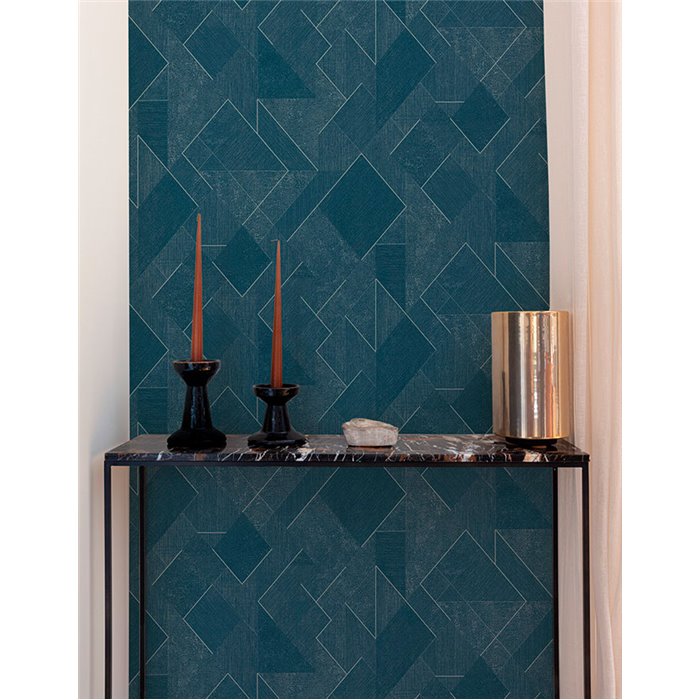 Grandeco|Papier peint géométrique losanges et rectangles bleu|Papier Peint