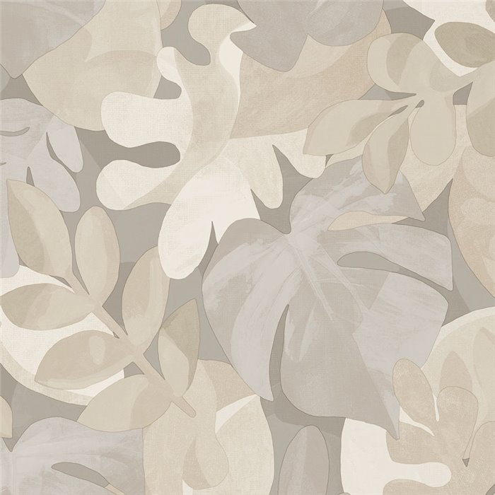 Grandeco|Papel pintado floral hojas monstera y ficus gris pardo|Papel Pintado