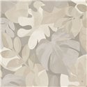 Grandeco|Papel pintado floral hojas monstera y ficus gris pardo|Papel Pintado