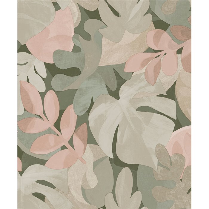 Grandeco|Papier peint floral feuilles monstera et ficus taupe|Papier Peint