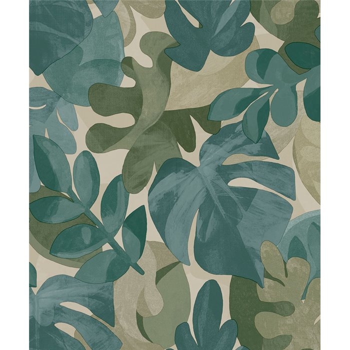 Grandeco|Papel pintado floral hojas monstera y ficus verde|Tropical