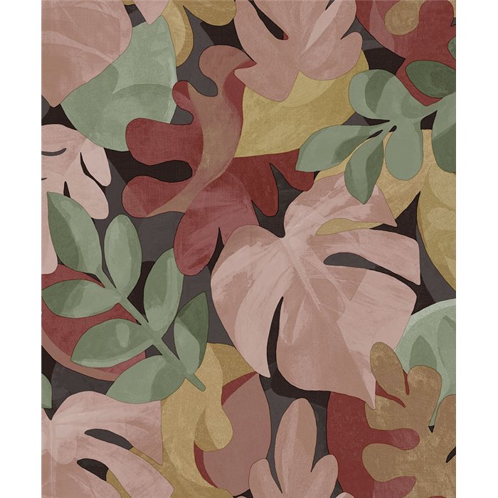Grandeco|Floral monstera and ficus leaves multicolor wallpaper|Tropical
