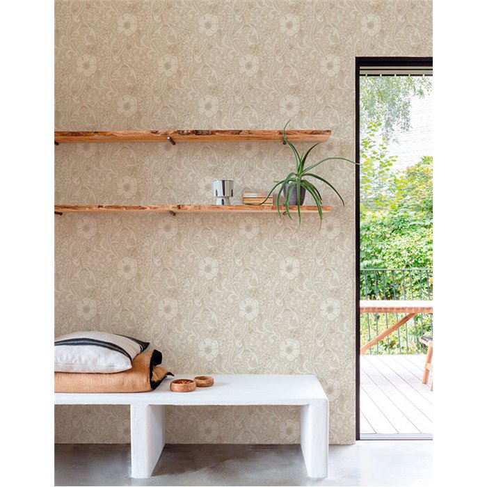 Grandeco|Vintage Blumenmuster Beige Tapete|Romantisch