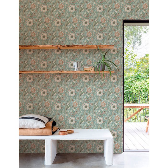 Grandeco|Papel pintado floral vintage azul|Romántico