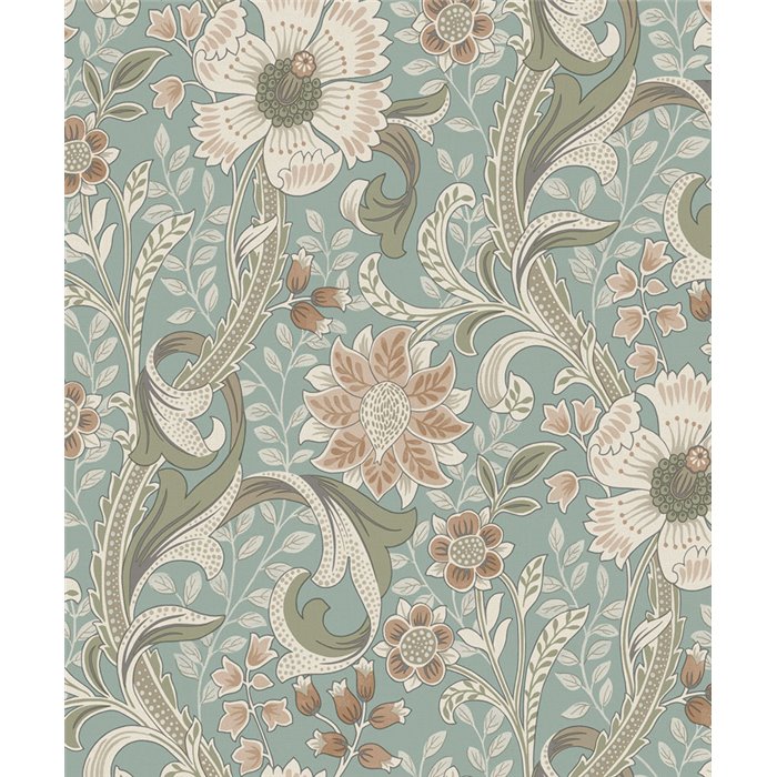 Grandeco|Vintage Blumenmuster Blau Tapete|Romantisch