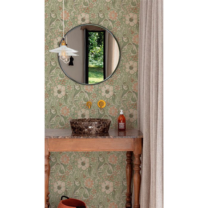 Grandeco|Papier peint floral vintage vert|Papier Peint