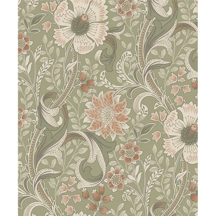 Grandeco|Papier peint floral vintage vert|Papier Peint