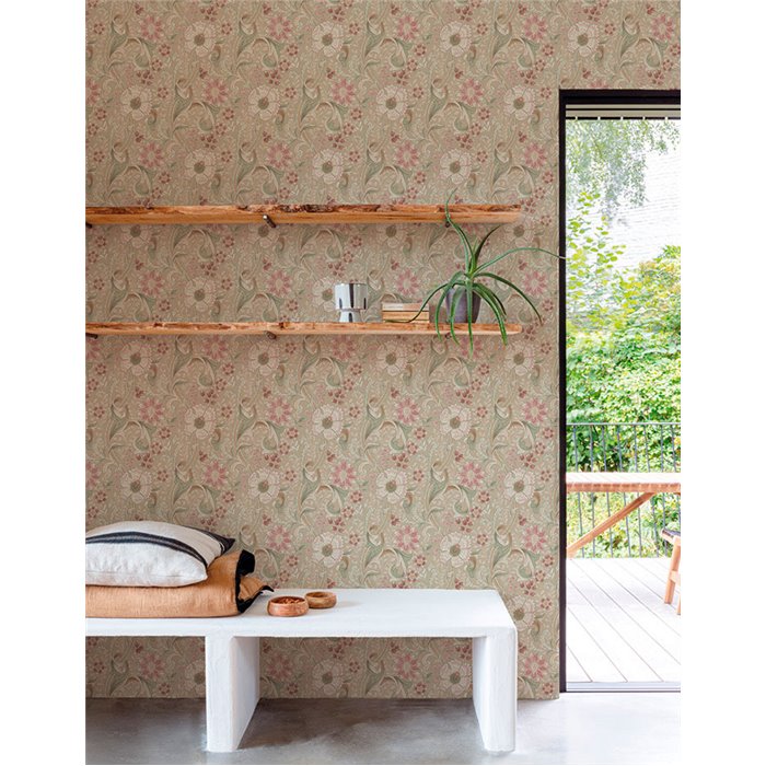 Grandeco|Vintage Blumenmuster Taupe Tapete|Tapeten