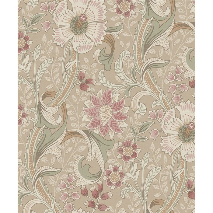 Grandeco|Vintage Blumenmuster Taupe Tapete|Tapeten
