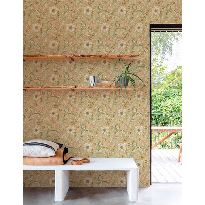 Grandeco|Vintage floral ochre wallpaper|Romantic