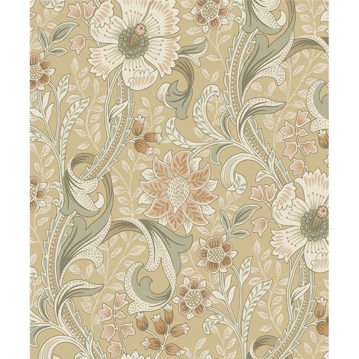 Grandeco|Vintage floral ochre wallpaper|Romantic