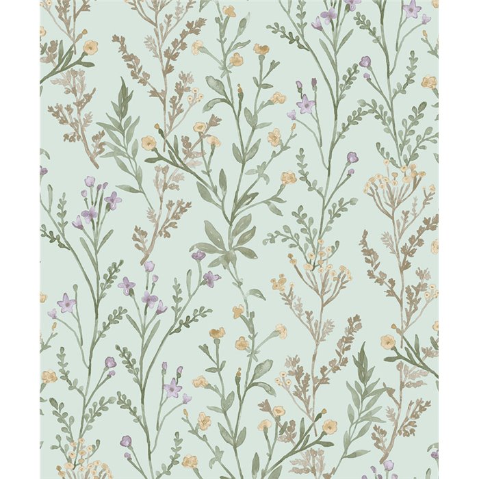 Papel pintado romántico flores pequeñas verde agua - Grandeco Perfect Harmony PH3206